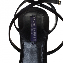 Pre Owned Ralph Lauren Black Satin Peep Toe Blasira Ankle Strap Sandal Size 39.5