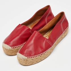 Pre Owned Ralph Lauren Red Leather Slip On Espadrille Flats Size 39