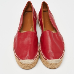 Pre Owned Ralph Lauren Red Leather Slip On Espadrille Flats Size 39