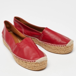 Pre Owned Ralph Lauren Red Leather Slip On Espadrille Flats Size 39