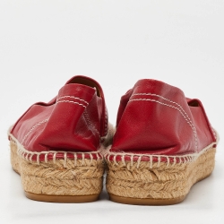 Pre Owned Ralph Lauren Red Leather Slip On Espadrille Flats Size 39