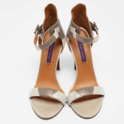 Pre Owned Ralph Lauren Metallic Tricolor Glitter Suede Ankle Strap Sandals Size 38