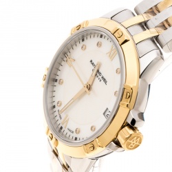 Pre Owned Raymond Weil White Mother of Pearl Two-Tone Stainless Steel Tango 5960 Women's Wristwatch 30 mm