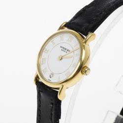 Pre Owned Raymond Weil White Gold-Plated Steel Leather Womens Wristwatch 20MM