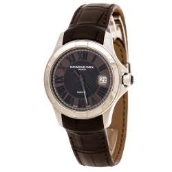 Pre Owned Raymond Weil Brown Stainless Steel Parsifal 2970 Men's Wristwatch 39 mm