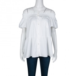 Pre Owned RED Valentino White Smocked Detail Off Shoulder Blouse M