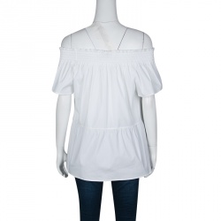 Pre Owned RED Valentino White Smocked Detail Off Shoulder Blouse M