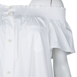 Pre Owned RED Valentino White Smocked Detail Off Shoulder Blouse M