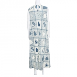 مملوكة مسبقًا Red Valentino Beige and Blue Heart Printed Stretch Crepe Sleeveless Maxi Dress L