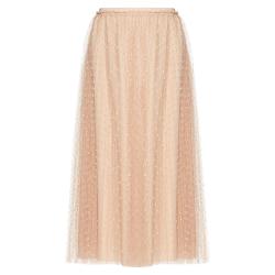 Red Valentino Nude Point d'Esprit Tulle Elastic Waistband Pleated Skirt Small / IT 40