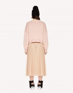 Red Valentino Nude Point d'Esprit Tulle Elastic Waistband Pleated Skirt Small / IT 40