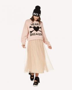 Red Valentino Nude Point d'Esprit Tulle Elastic Waistband Pleated Skirt Small / IT 40
