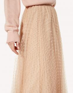 Red Valentino Nude Point d'Esprit Tulle Elastic Waistband Pleated Skirt S