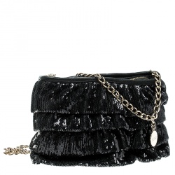 RED Valentino Black Ruffle Sequins Shoulder Bag