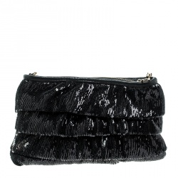 RED Valentino Black Ruffle Sequins Shoulder Bag
