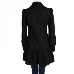 Red Valentino Black Wool Ruffle Bottom Double Breasted Coat S