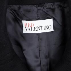 Red Valentino Black Wool Ruffle Bottom Double Breasted Coat S