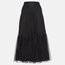 RED Valentino Black Polka Dot Tulle Tiered Midi Skirt M