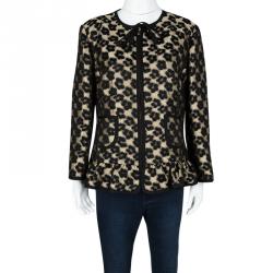 Pre Owned Red Valentino Black Peplum Waist Detail Jacquard Taffeta Jacket XL