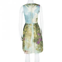 Pre Owned RED Valentino Tropical Landscape Print Bow Detail Sleeveless Dress S