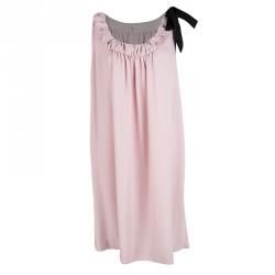 Pre Owned Red Valentino Tea Rose Pink Contrast Bow Detail Sleeveless Dress L