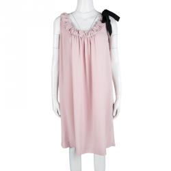 Pre Owned Red Valentino Tea Rose Pink Contrast Bow Detail Sleeveless Dress L