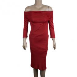 Pre Owned Red Valentino Red Off-Shoulder Dress S