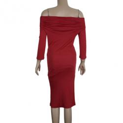 Pre Owned Red Valentino Red Off-Shoulder Dress S