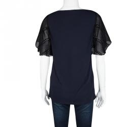 Pre Owned Red Valentino Navy Blue Contrast Cutout Sleeve Detail Top M