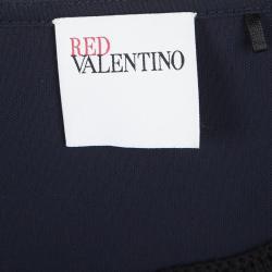 Pre Owned Red Valentino Navy Blue Contrast Cutout Sleeve Detail Top M