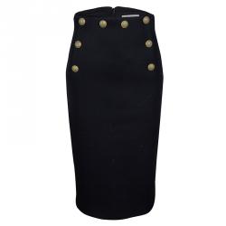 RED Valentino Navy Blue Wool Button Detail high Waist Midi Skirt S