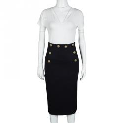 RED Valentino Navy Blue Wool Button Detail high Waist Midi Skirt S