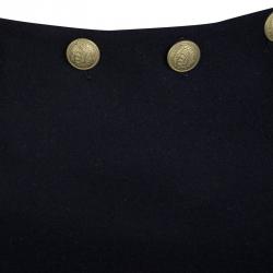 RED Valentino Navy Blue Wool Button Detail high Waist Midi Skirt S