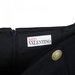 RED Valentino Navy Blue Wool Button Detail high Waist Midi Skirt S