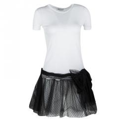  RED Valentino Monochrome Swiss Dot Tulle Hem Short Sleeve Top XS