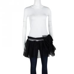  RED Valentino Monochrome Swiss Dot Tulle Hem Short Sleeve Top XS