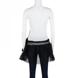  RED Valentino Monochrome Swiss Dot Tulle Hem Short Sleeve Top XS