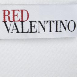  RED Valentino Monochrome Swiss Dot Tulle Hem Short Sleeve Top XS