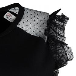 Pre Owned RED Valentino Black Swiss Dot Lace Sleeve Detail Midi Dress L