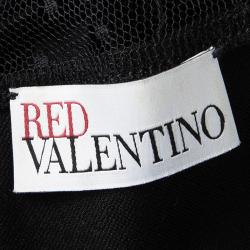 Pre Owned RED Valentino Black Swiss Dot Lace Sleeve Detail Midi Dress L