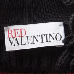 Pre Owned RED Valentino Black And Red Striped Knit Ruffle Trim Detail Long Sleeve Dress S