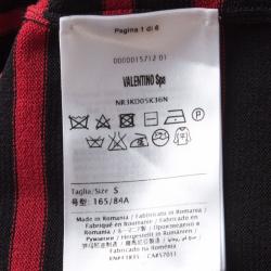 Pre Owned RED Valentino Black And Red Striped Knit Ruffle Trim Detail Long Sleeve Dress S