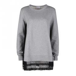 Pre Owned RED Valentino Grey Contrast Lace Tulle Insert Sweatshirt Tunic XS
