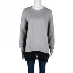 Pre Owned RED Valentino Grey Contrast Lace Tulle Insert Sweatshirt Tunic XS