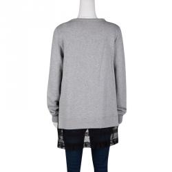 Pre Owned RED Valentino Grey Contrast Lace Tulle Insert Sweatshirt Tunic XS