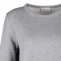 Pre Owned RED Valentino Grey Contrast Lace Tulle Insert Sweatshirt Tunic XS