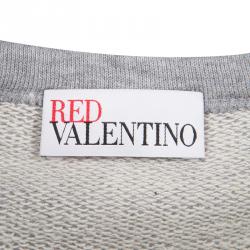 Pre Owned RED Valentino Grey Contrast Lace Tulle Insert Sweatshirt Tunic XS