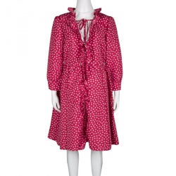 Pre Owned RED Valentino Red and White Polka Dot Ruffle Detail Dress L