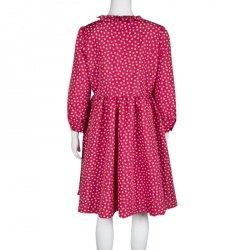 Pre Owned RED Valentino Red and White Polka Dot Ruffle Detail Dress L