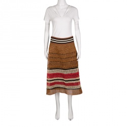 RED Valentino Multicolor Raffia Effect Midi Skirt M